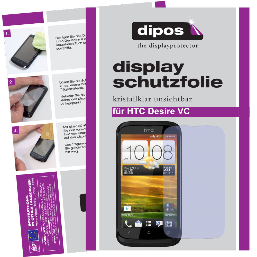 Klare Displayschutzfolie von dipos passend für Desire V HTC, präziser Zuschnitt und blasenfrei montiert