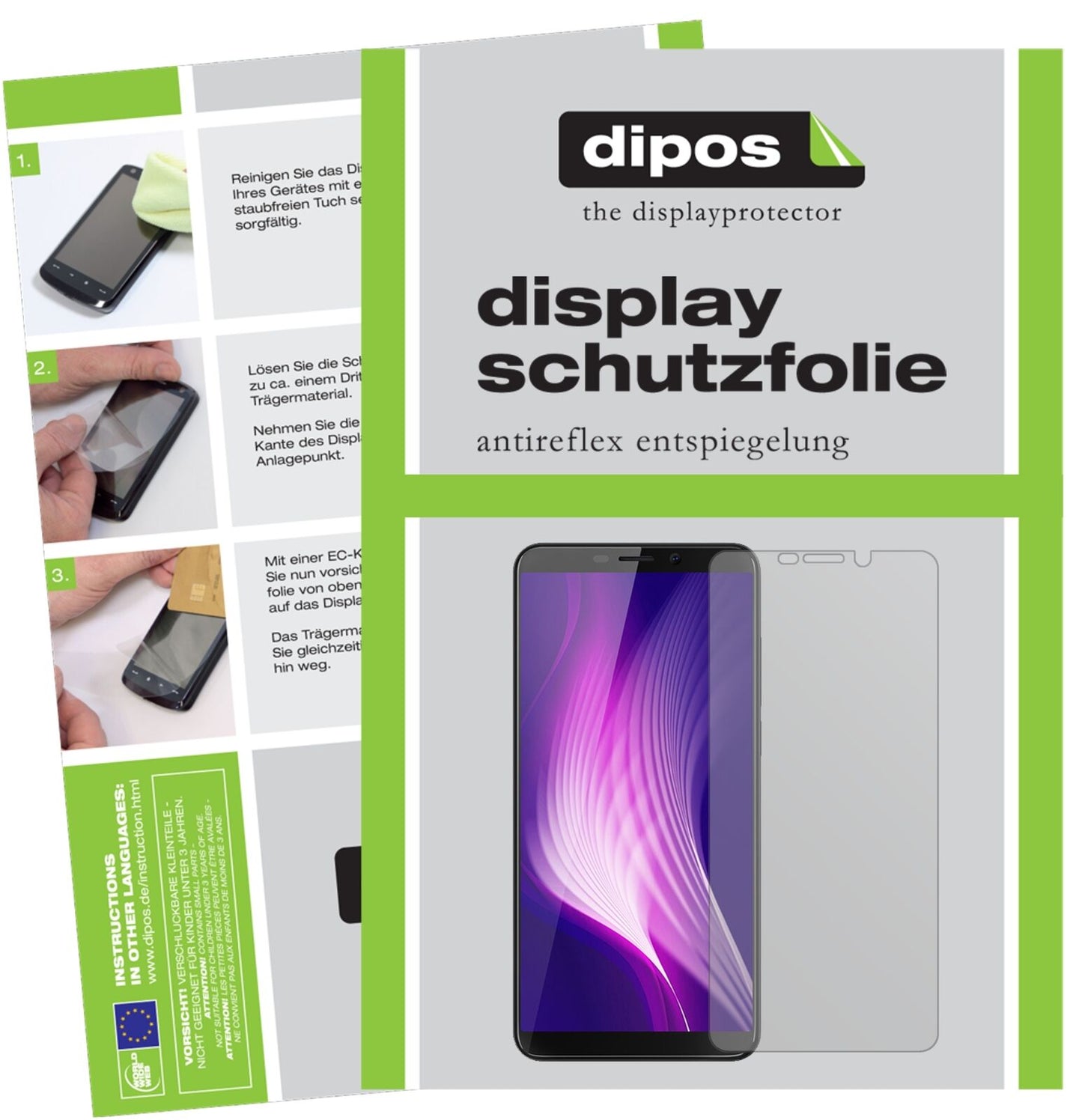 CubotNova (2018) mit aufgebrachter dipos Displayschutzfolie, die lästige Fingerabdrücke minimiert