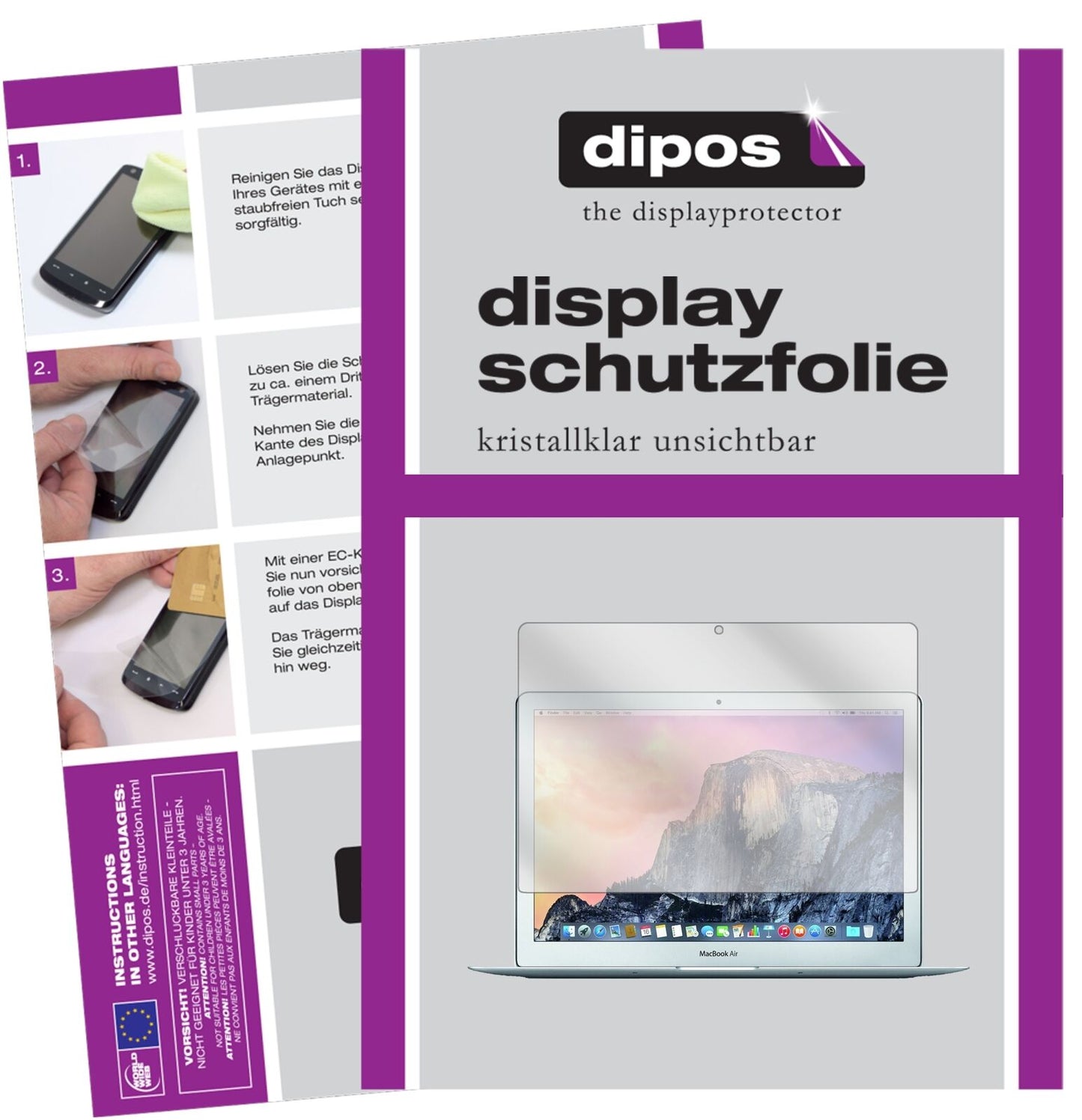 1x Schutzfolie klar für Apple MacBook Air 13 Zoll 2015 Display-Schutzfolie
