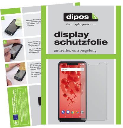 WikoView2 Plus mit aufgebrachter dipos Displayschutzfolie, die lästige Fingerabdrücke minimiert