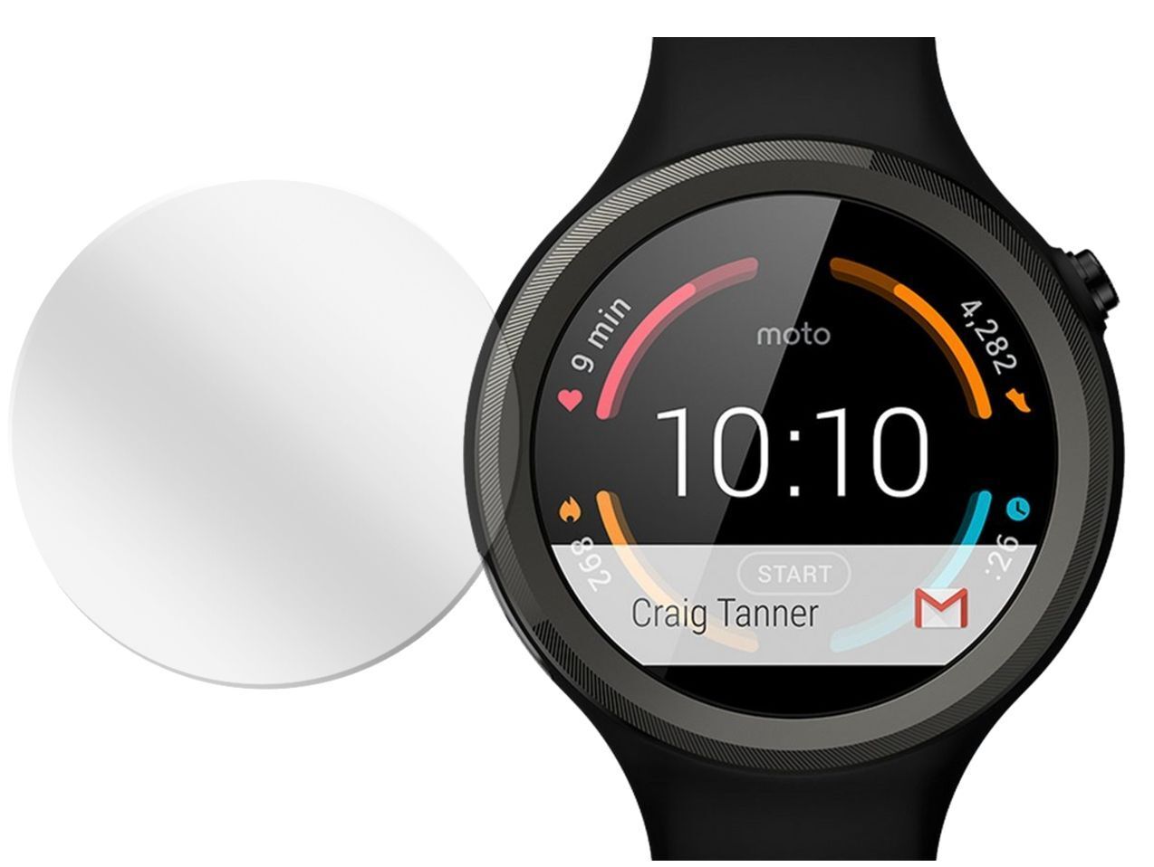 Moto 360 SportMotorola mit aufgebrachter dipos Displayschutzfolie, glasklare Darstellung ohne Einschränkungen