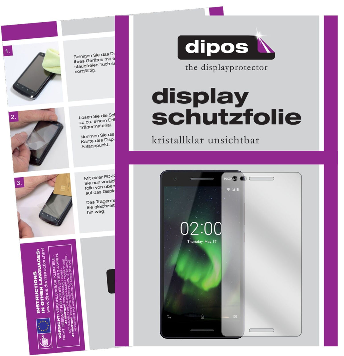 Nokia46024 mit aufgebrachter dipos Displayschutzfolie, glasklare Darstellung ohne Einschränkungen