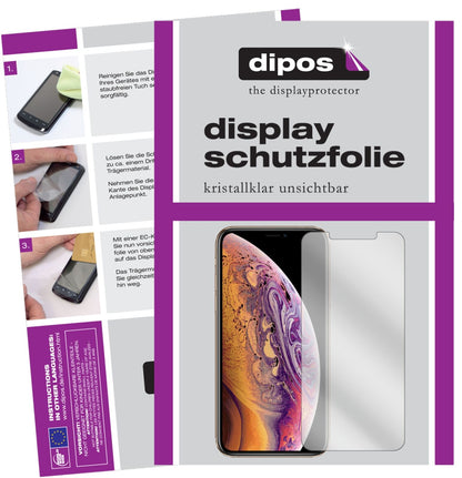 AppleiPhone XS mit aufgebrachter dipos Displayschutzfolie, glasklare Darstellung ohne Einschränkungen
