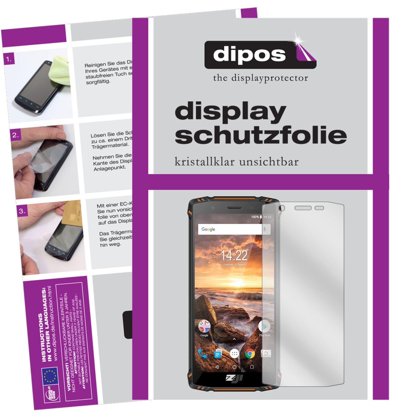 HomTomZoji Z9 mit aufgebrachter dipos Displayschutzfolie, glasklare Darstellung ohne Einschränkungen
