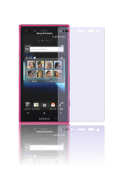 Xperia Acro HDSony mit aufgebrachter dipos Displayschutzfolie, glasklare Darstellung ohne Einschränkungen