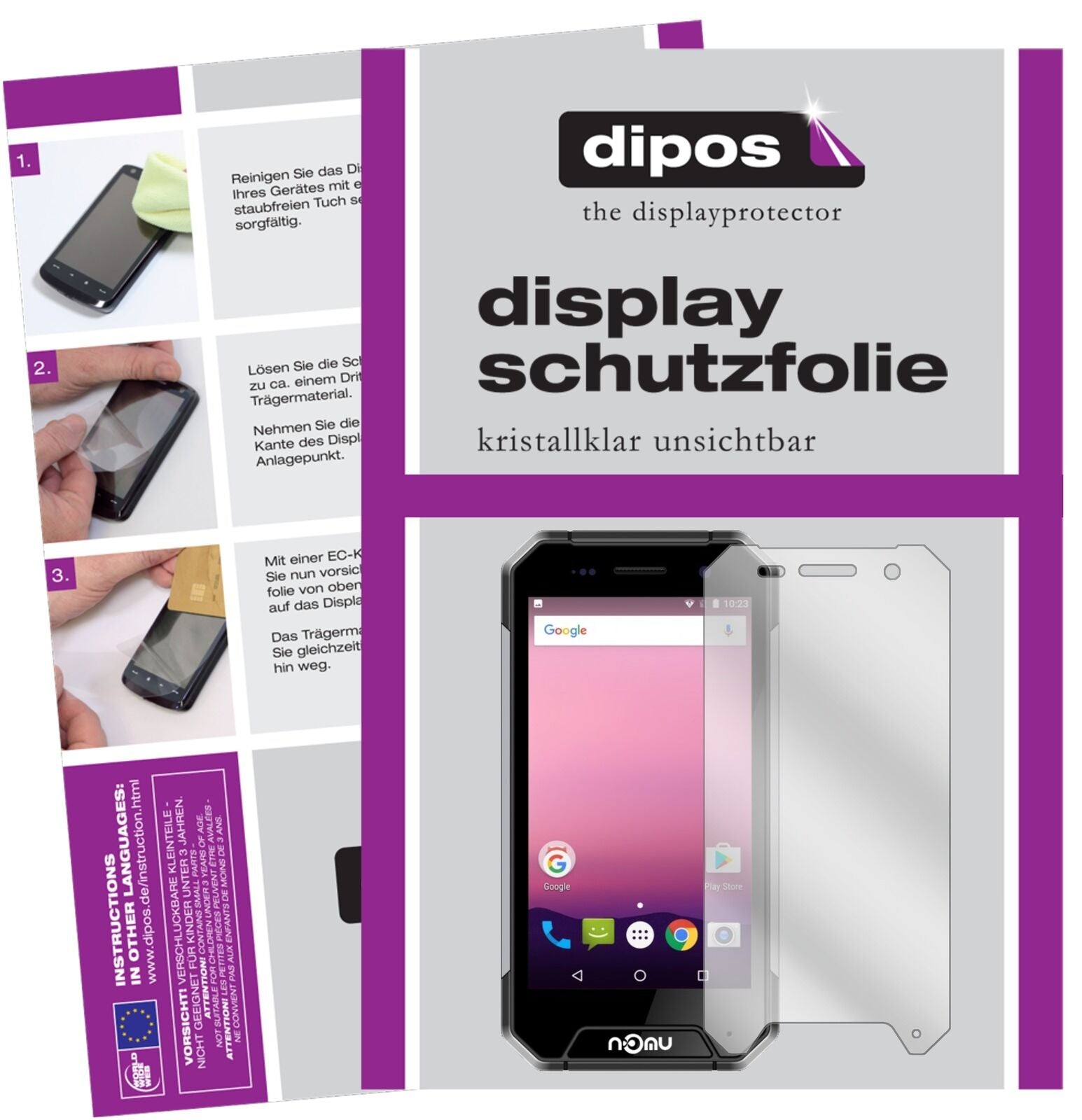 NomuS30 Mini mit aufgebrachter dipos Displayschutzfolie, glasklare Darstellung ohne Einschränkungen