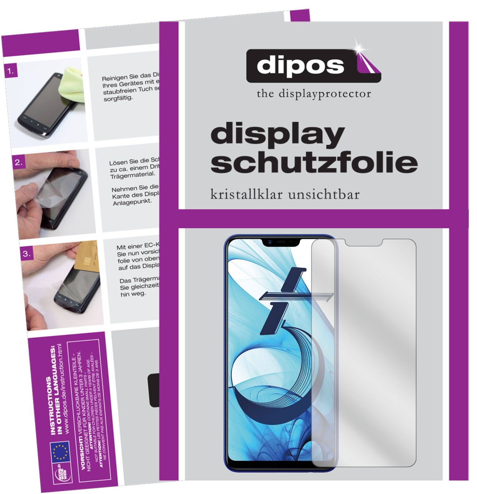 OppoAX5 mit aufgebrachter dipos Displayschutzfolie, glasklare Darstellung ohne Einschränkungen