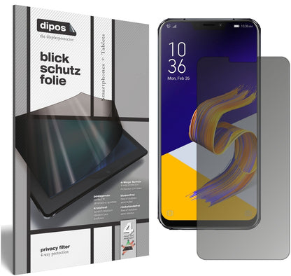 AsusZenfone 5 ZE620KL mit aufgebrachtem dipos Displayschutz, der seitliche Einblicke blockiert