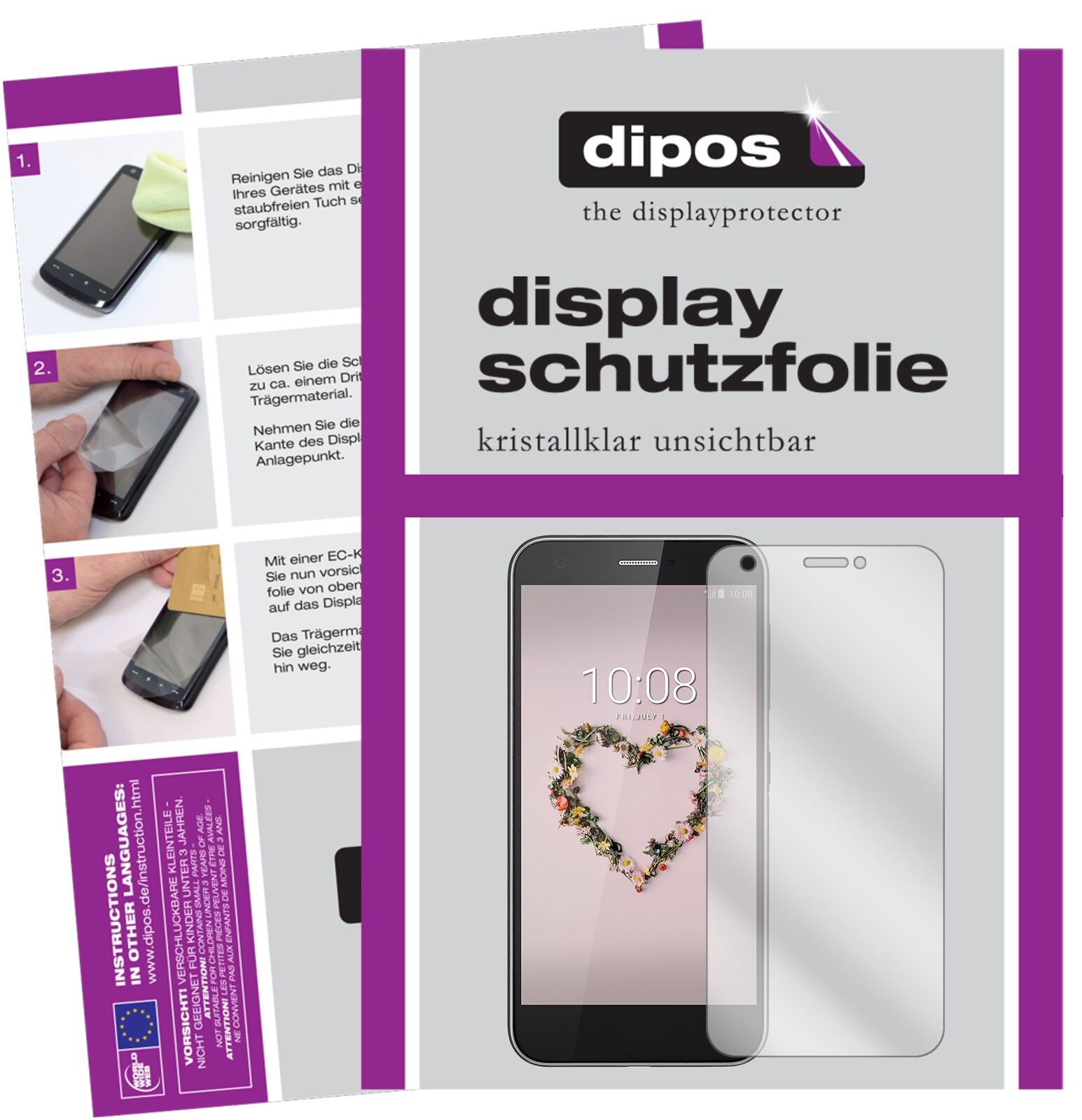 ZTEBlade A512 mit aufgebrachter dipos Displayschutzfolie, glasklare Darstellung ohne Einschränkungen