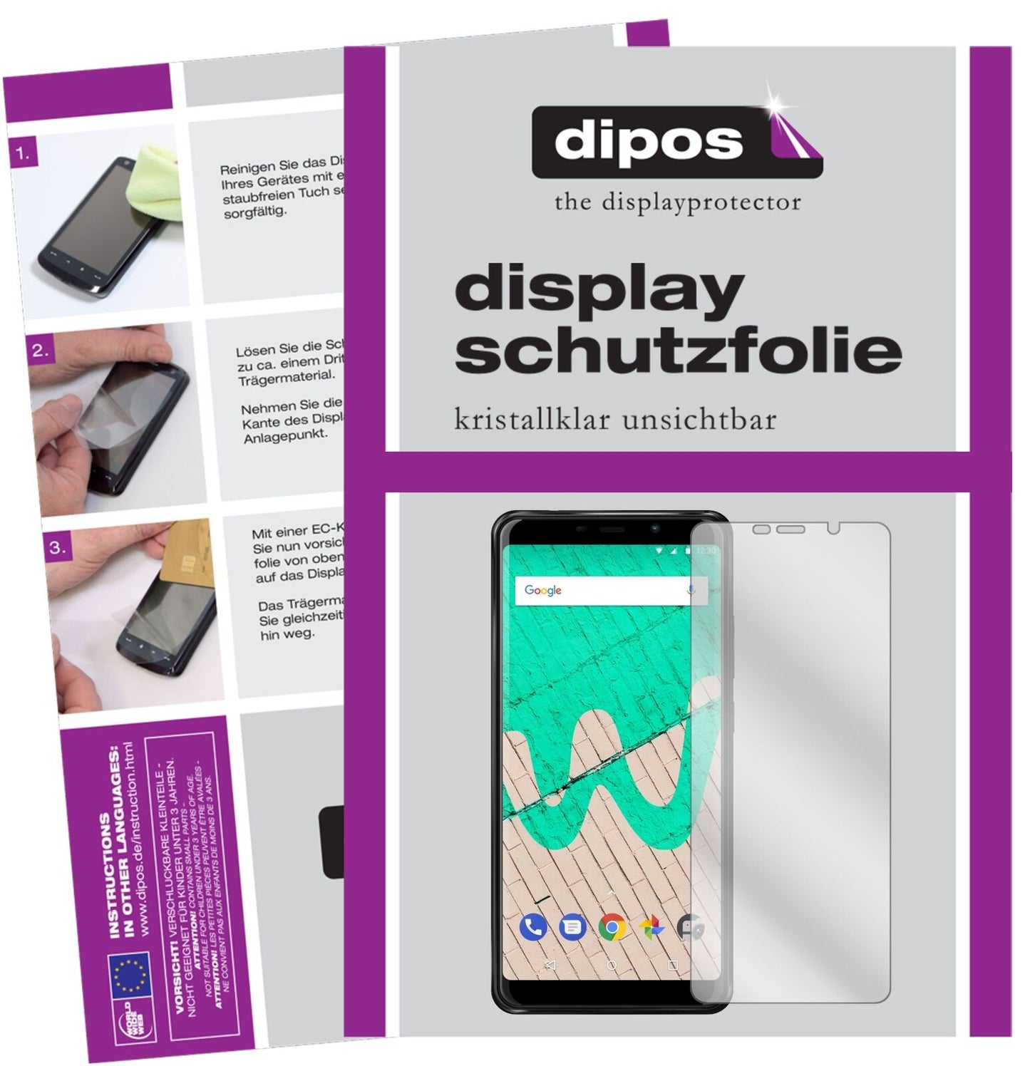 WikoView Max mit aufgebrachter dipos Displayschutzfolie, glasklare Darstellung ohne Einschränkungen