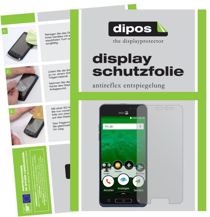 Doro8035 mit aufgebrachter dipos Displayschutzfolie, die lästige Fingerabdrücke minimiert