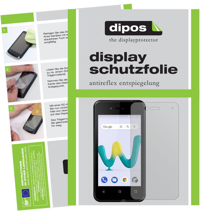 WikoSunny 3 Mini mit aufgebrachter dipos Displayschutzfolie, die lästige Fingerabdrücke minimiert