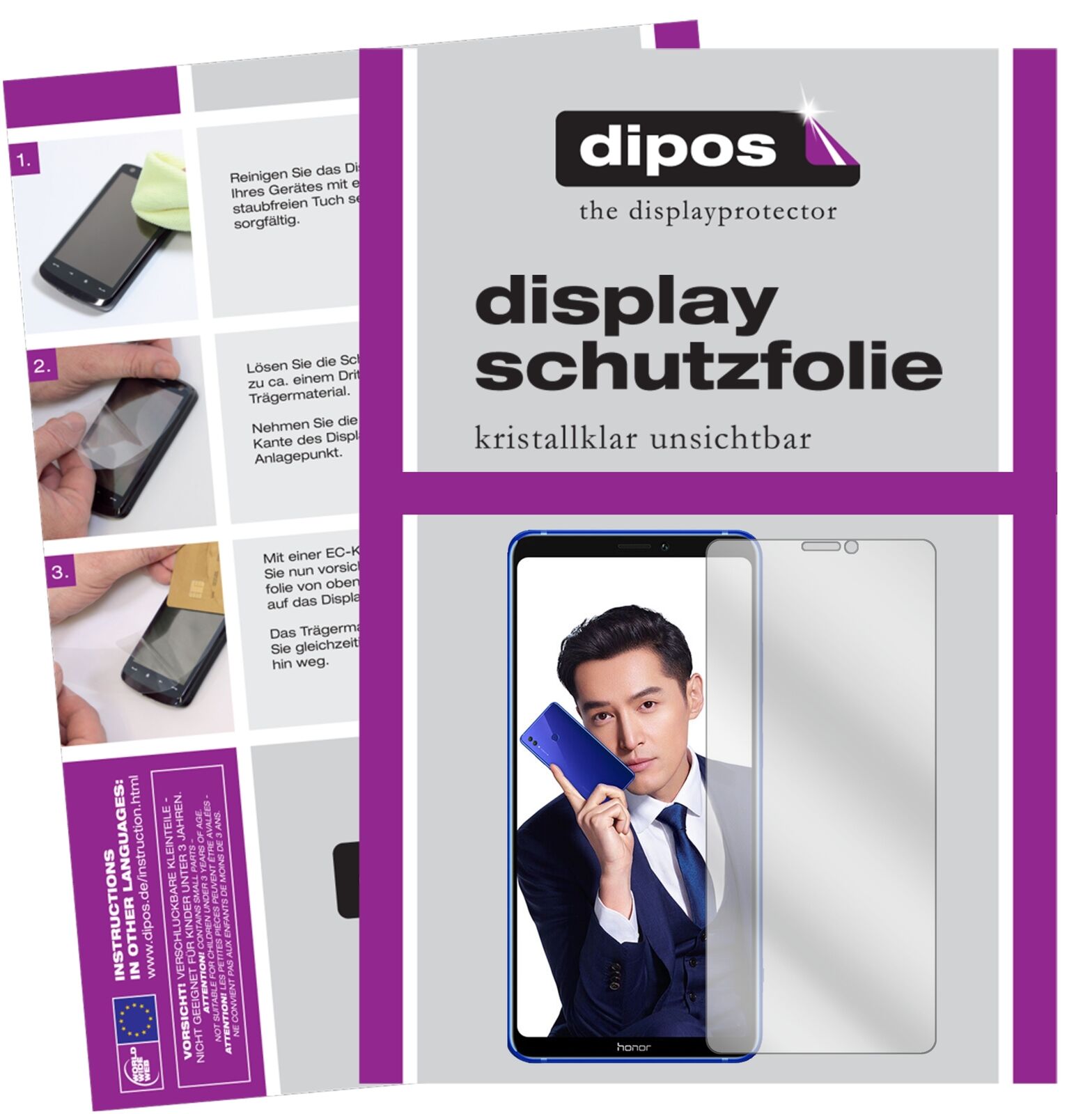 HonorNote 10 mit aufgebrachter dipos Displayschutzfolie, glasklare Darstellung ohne Einschränkungen