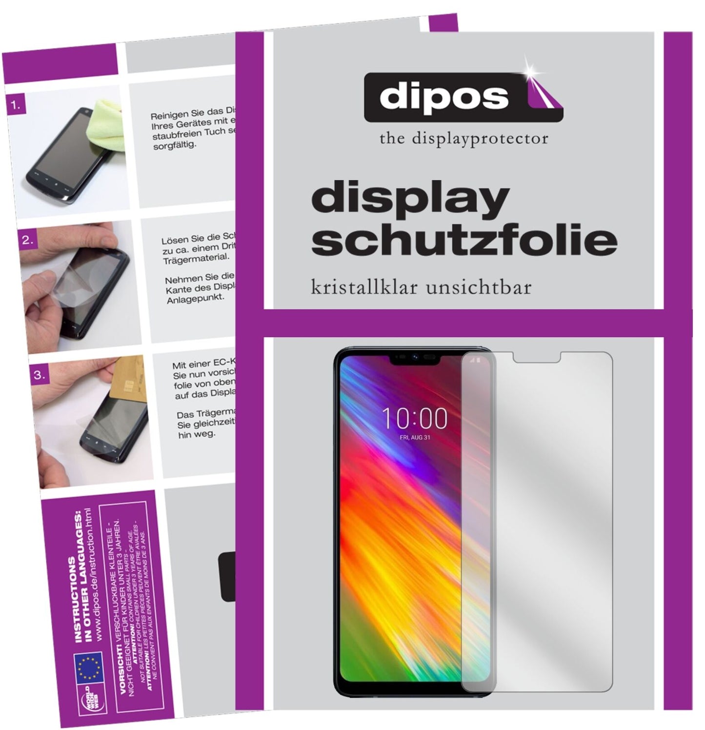 LGG7 Fit mit aufgebrachter dipos Displayschutzfolie, glasklare Darstellung ohne Einschränkungen