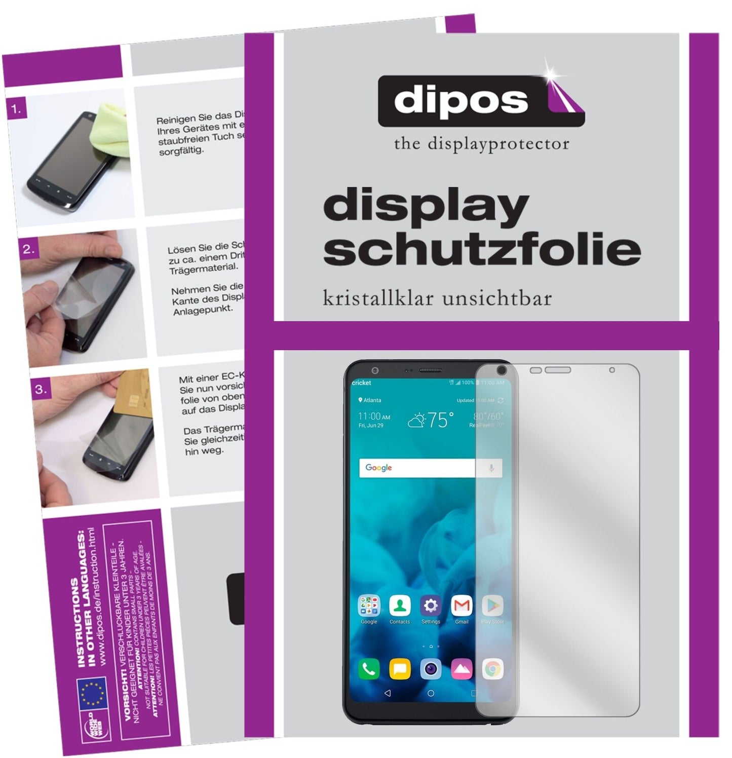 LGStylo 4 mit aufgebrachter dipos Displayschutzfolie, glasklare Darstellung ohne Einschränkungen