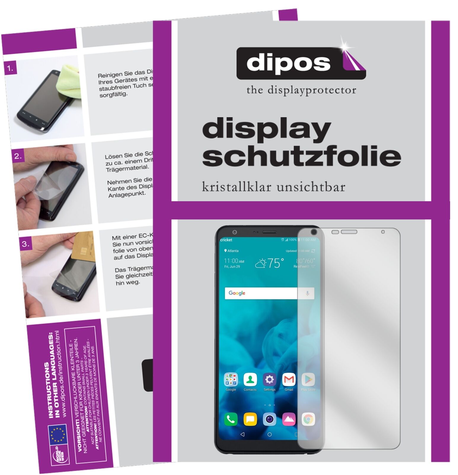 LGStylo 4 mit aufgebrachter dipos Displayschutzfolie, glasklare Darstellung ohne Einschränkungen