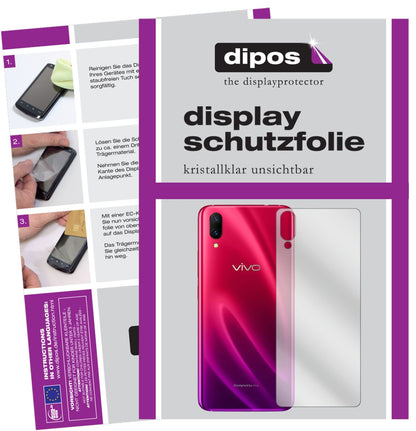 VivoX23 Rückseite mit aufgebrachter dipos Displayschutzfolie, glasklare Darstellung ohne Einschränkungen