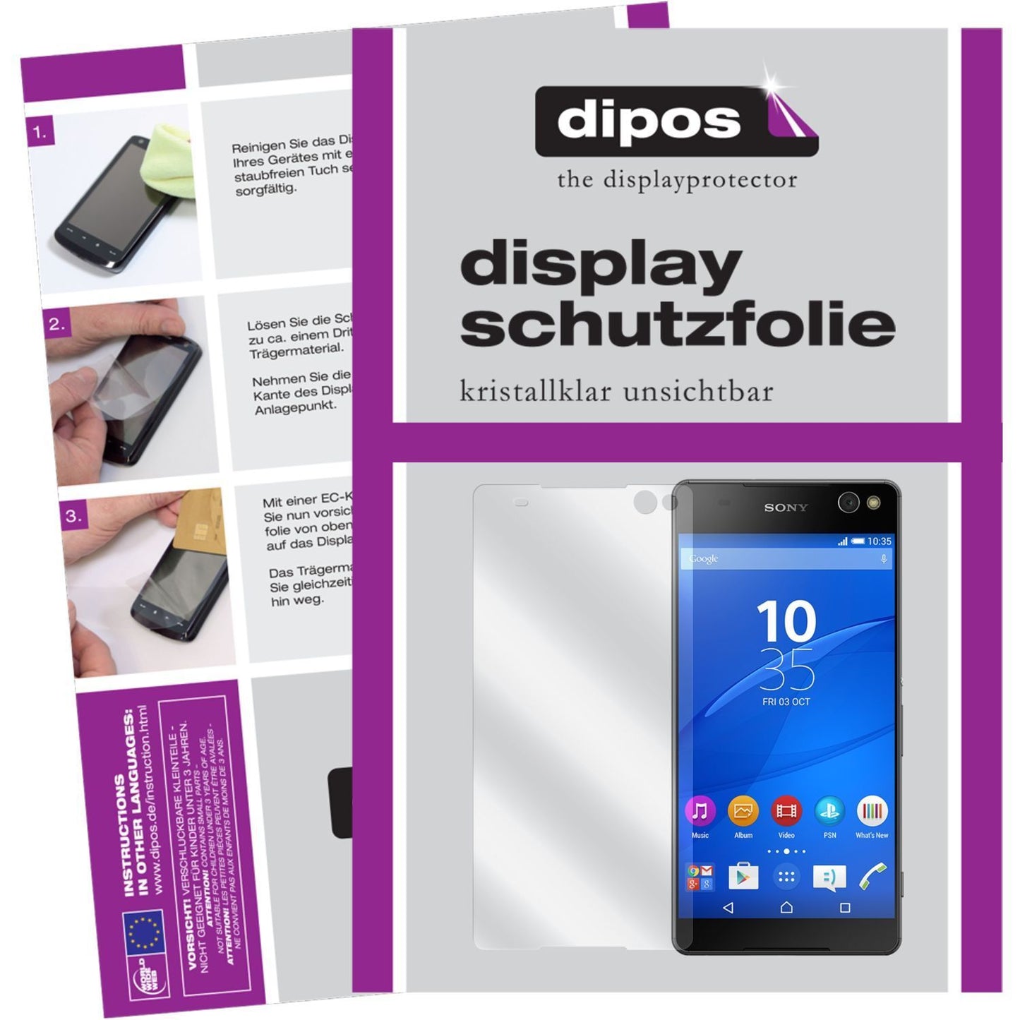 Klare Displayschutzfolie von dipos passend für Xperia C5 Ultra Sony, präziser Zuschnitt und blasenfrei montiert