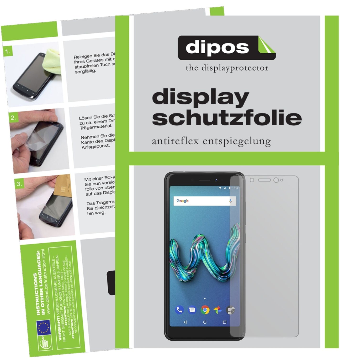 WikoTommy 3 mit aufgebrachter dipos Displayschutzfolie, die lästige Fingerabdrücke minimiert