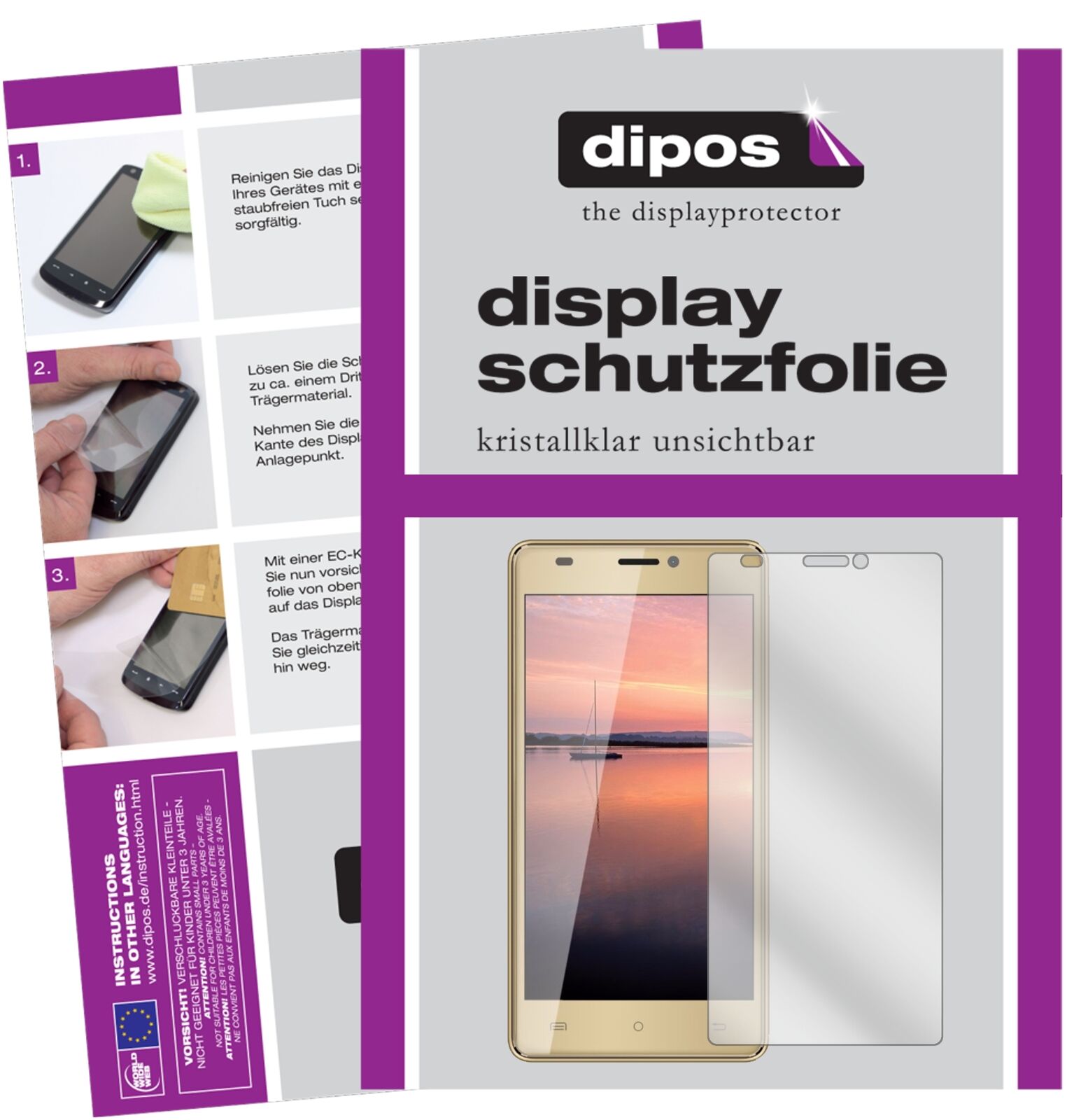CubotH3 mit aufgebrachter dipos Displayschutzfolie, glasklare Darstellung ohne Einschränkungen