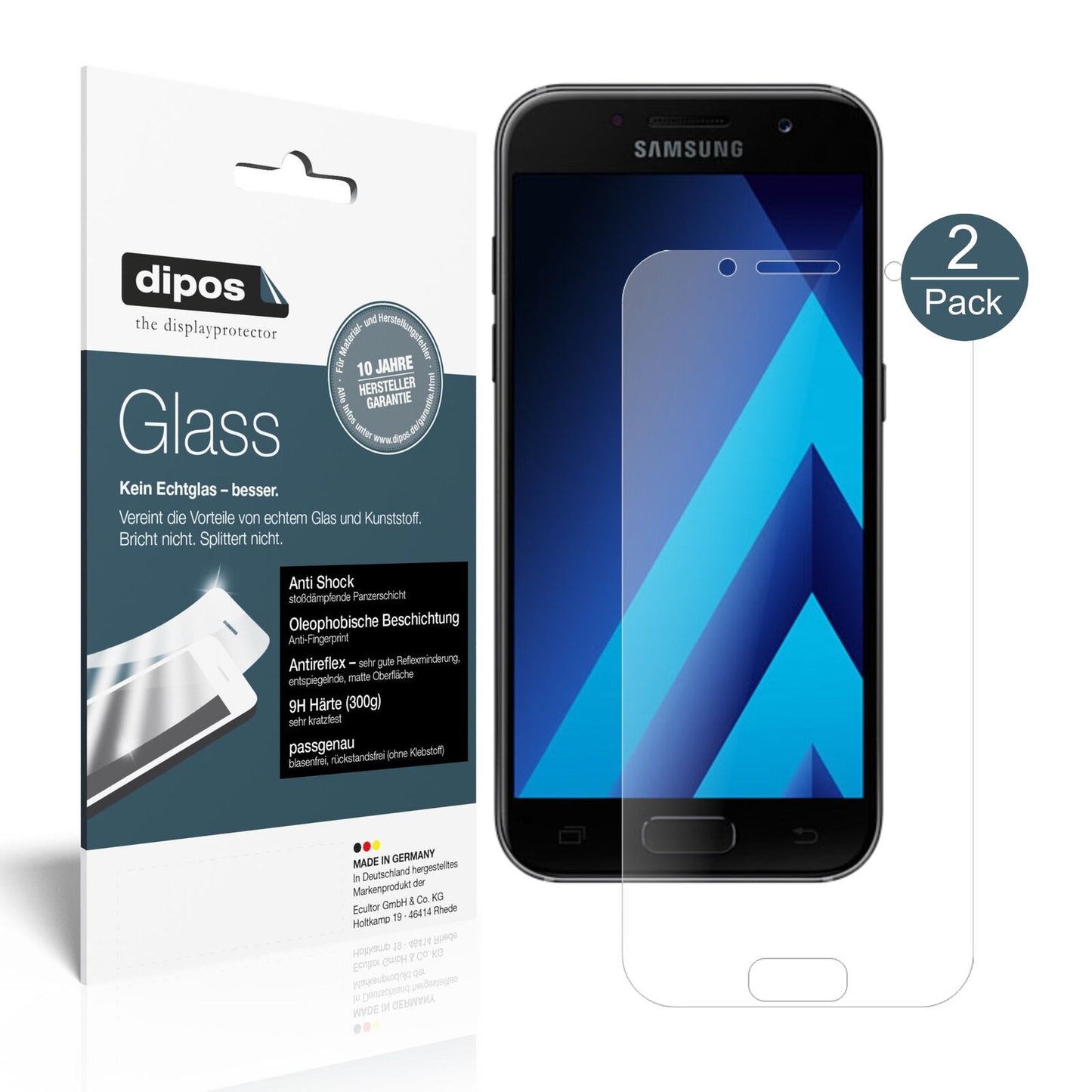 1x 9H Schutzfolie matt für Samsung Galaxy A3 (2017) Panzerfolie