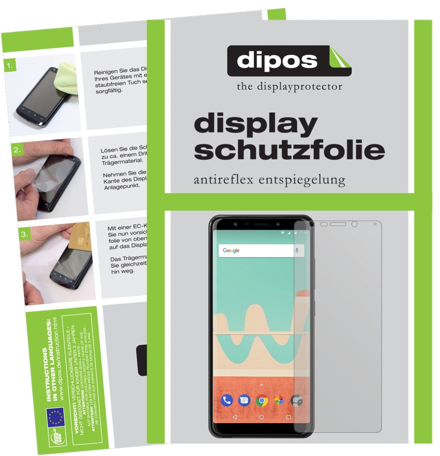 WikoView Go mit aufgebrachter dipos Displayschutzfolie, die lästige Fingerabdrücke minimiert