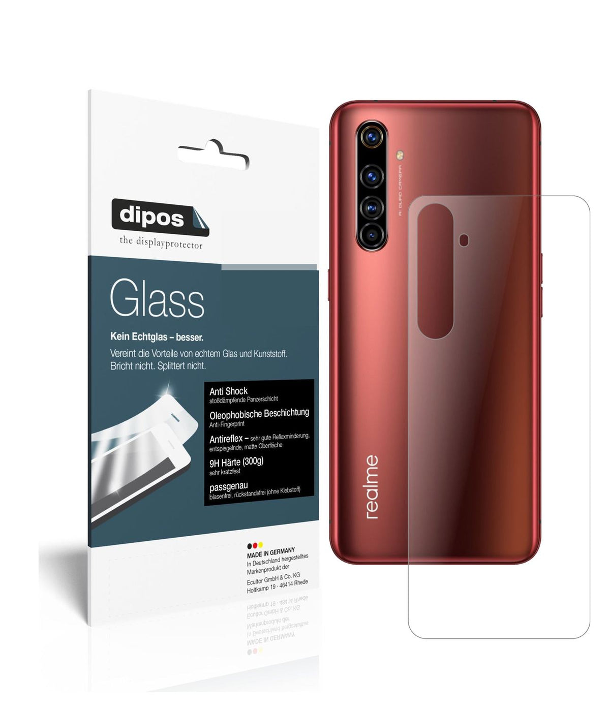 Matte Displayschutzfolie von dipos passend für Oppo Realme X50m 5G Rückseite, 9H kratzfest und blasenfrei montiert