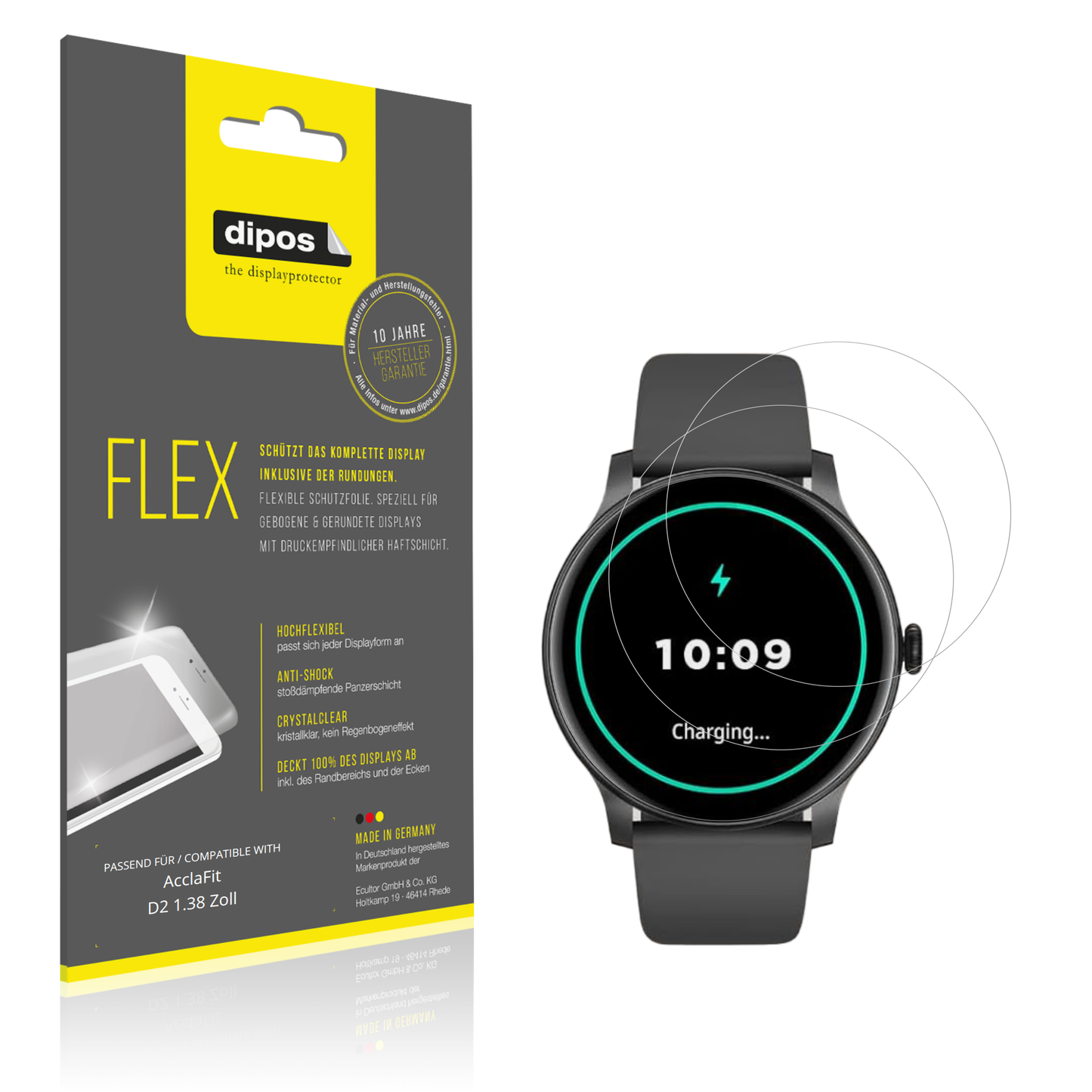Klare Displayschutzfolie von dipos passend für AcclaFit D2 1.38 Zoll, 100% Displayabdeckung und blasenfreie Montage