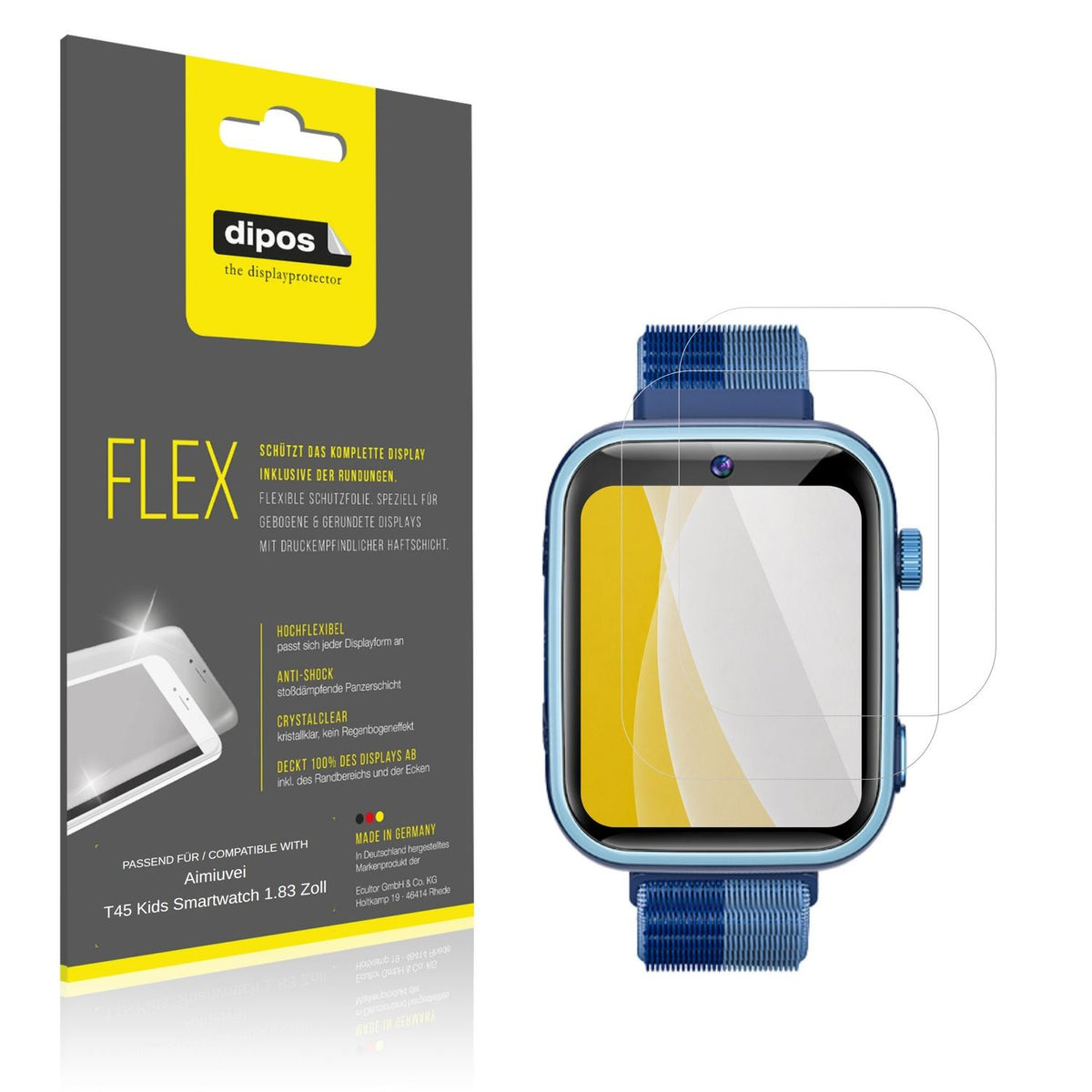 Klare Displayschutzfolie von dipos passend für Aimiuvei T45 Kids Smartwatch 1.83 Zoll, 100% Displayabdeckung und blasenfreie Montage
