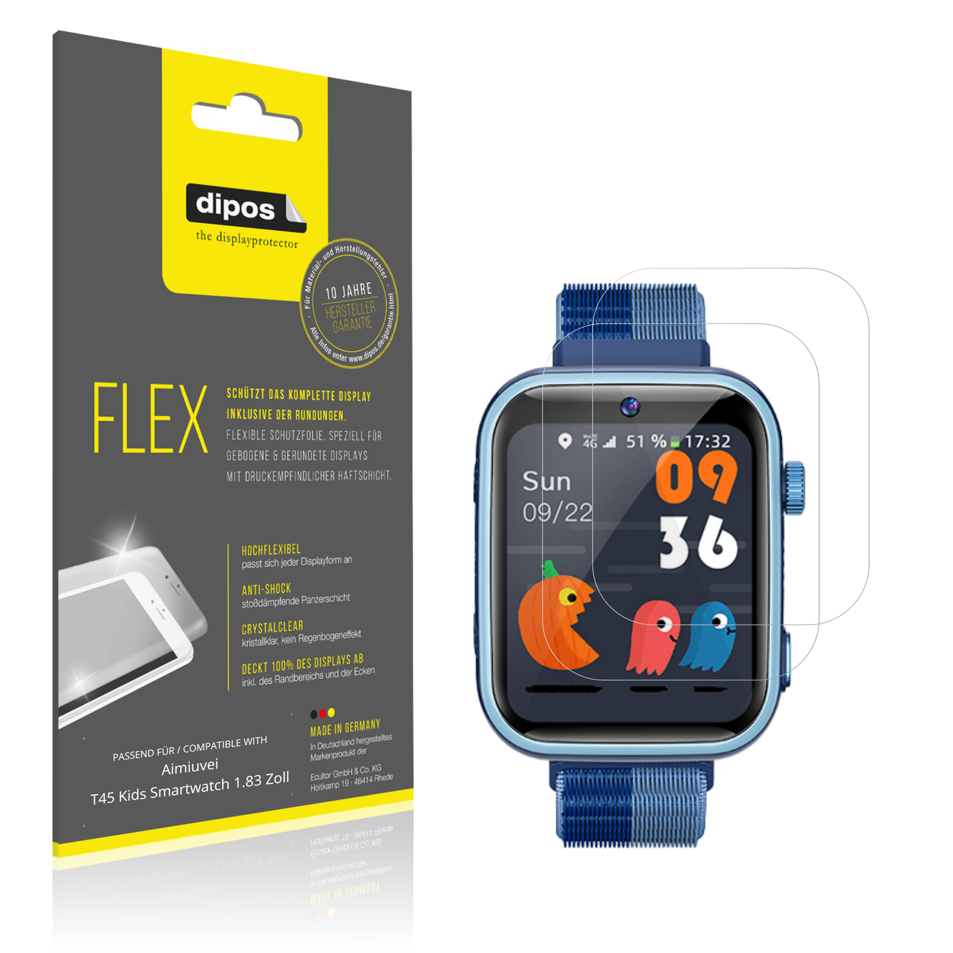 Klare Displayschutzfolie von dipos passend für Aimiuvei T45 Kids Smartwatch 1.83 Zoll, 100% Displayabdeckung und blasenfreie Montage
