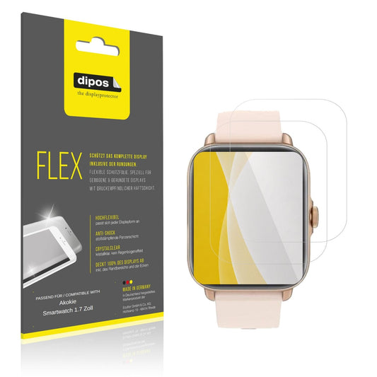 Klare Displayschutzfolie von dipos passend für Akokie Smartwatch 1.7 Zoll, 100% Displayabdeckung und blasenfreie Montage