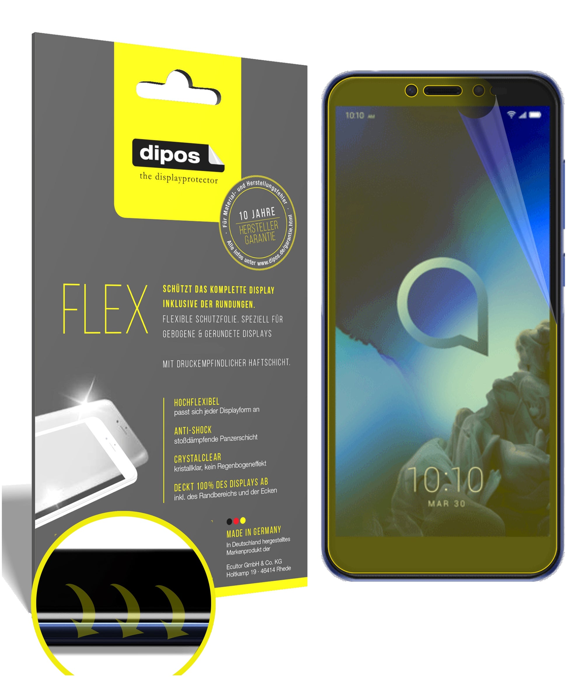 Klare Displayschutzfolie von dipos passend für Alcatel 1S, 100% Displayabdeckung und blasenfreie Montage