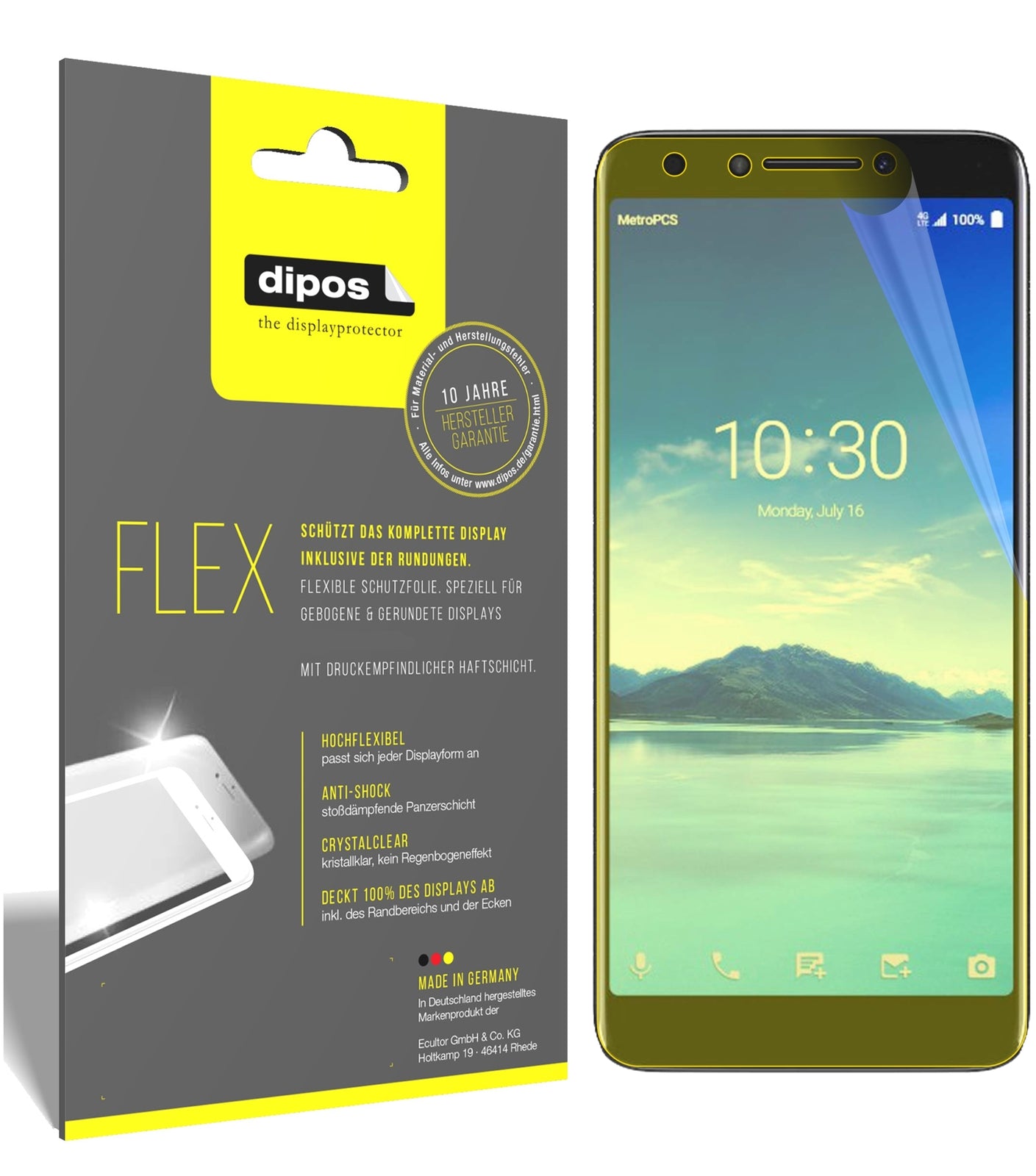 Klare Displayschutzfolie von dipos passend für Alcatel 7, 100% Displayabdeckung und blasenfreie Montage