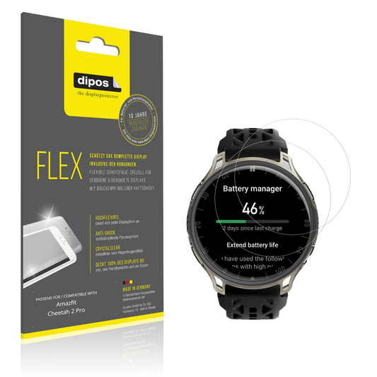 Klare Displayschutzfolie von dipos passend für Amazfit Cheetah 2 Pro, 100% Displayabdeckung und blasenfreie Montage
