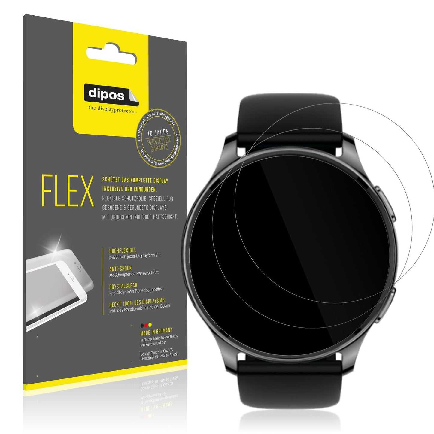 Klare Displayschutzfolie von dipos passend für Amazfit Pop 3r, 100% Displayabdeckung und blasenfreie Montage