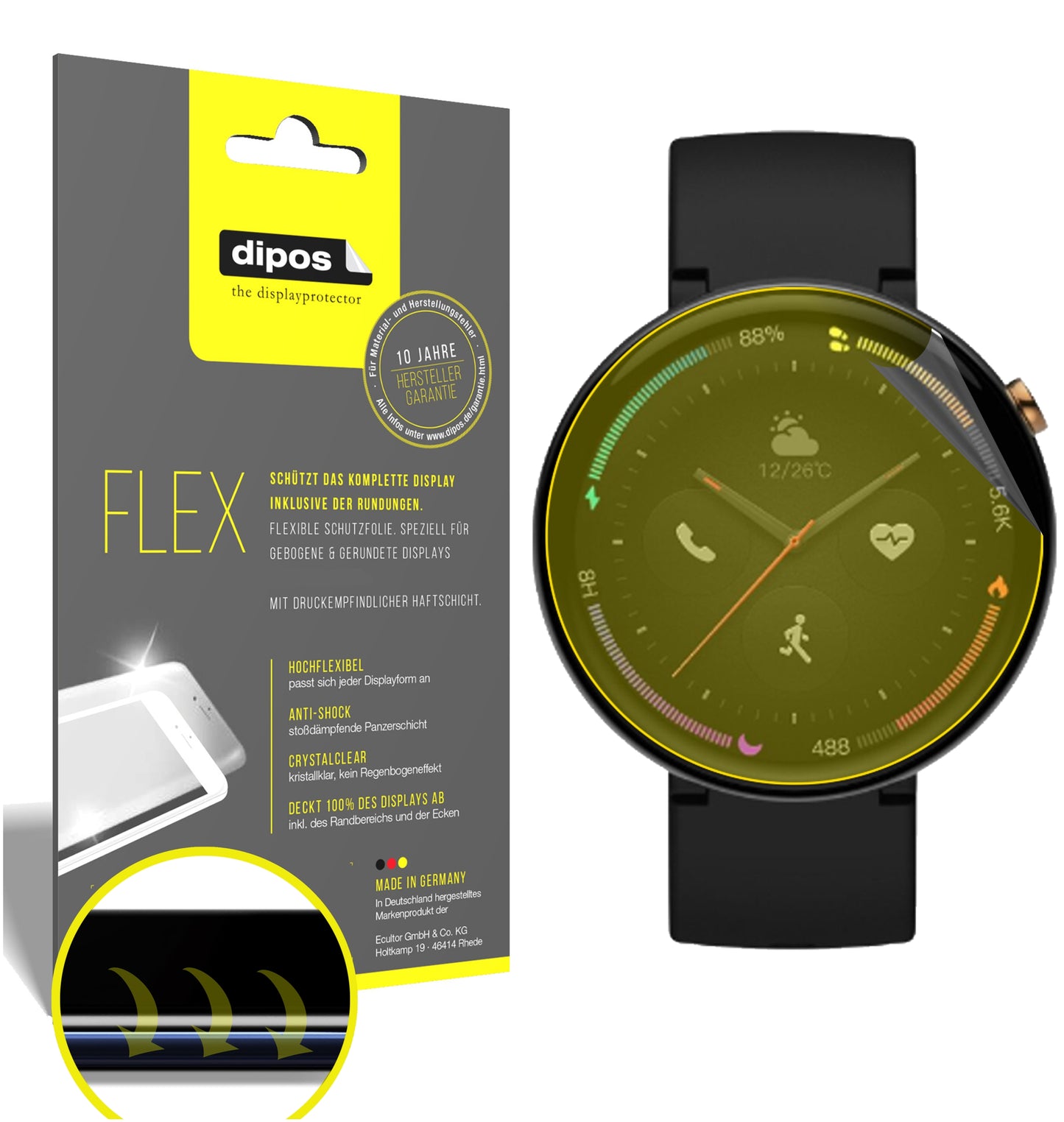 Klare Displayschutzfolie von dipos passend für Amazfit Verge 2, 100% Displayabdeckung und blasenfreie Montage