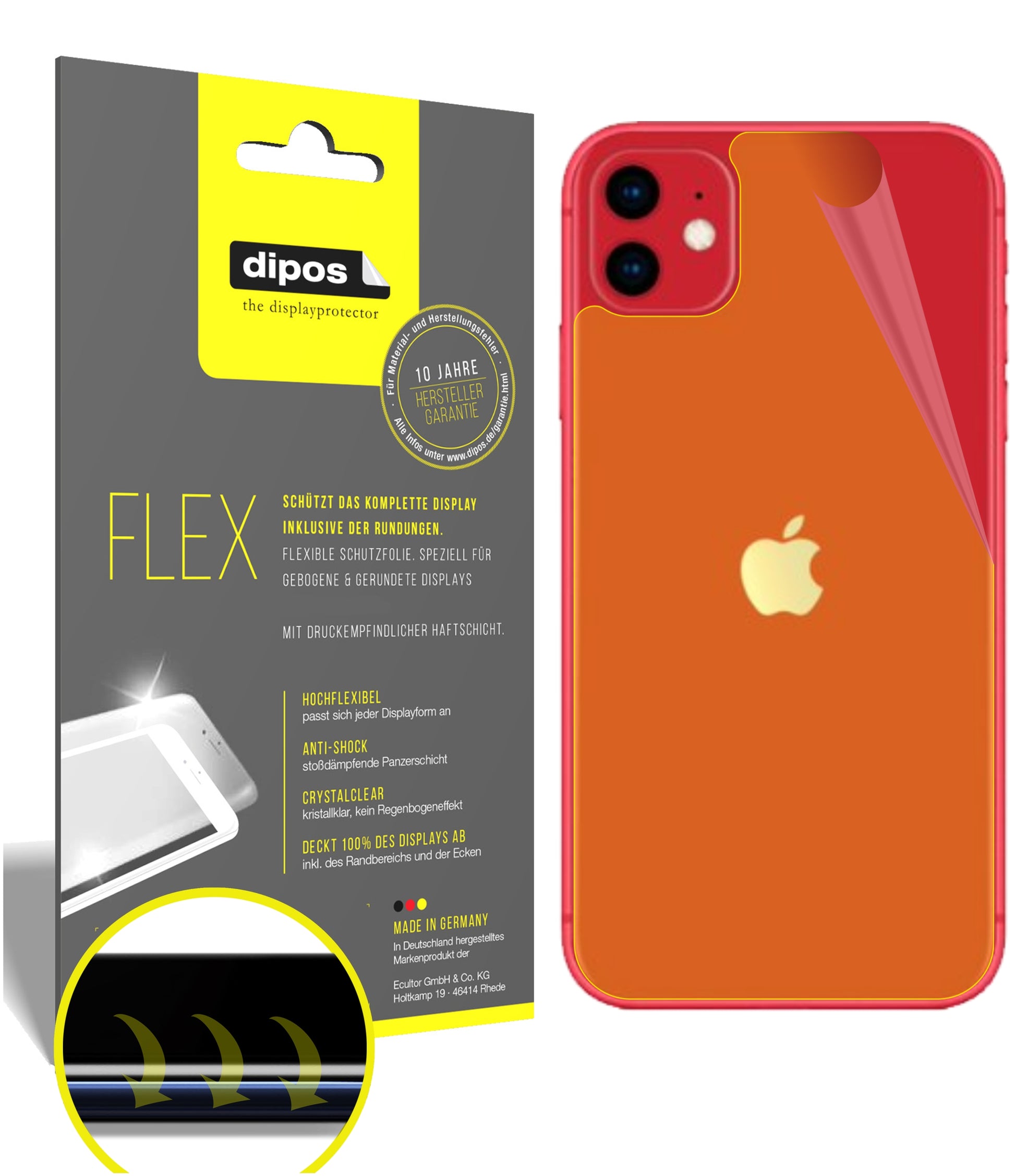 Klare Displayschutzfolie von dipos passend für Apple iPhone 11 Rückseite, 100% Displayabdeckung und blasenfreie Montage