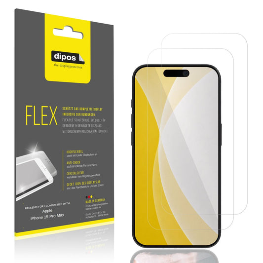 Klare Displayschutzfolie von dipos passend für Apple iPhone 15 Pro Max, 100% Displayabdeckung und blasenfreie Montage
