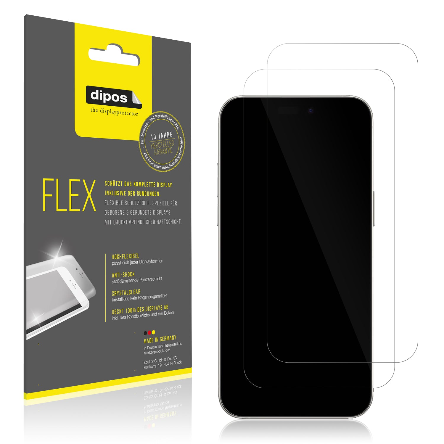 Klare Displayschutzfolie von dipos passend für Apple iPhone 16 Plus, 100% Displayabdeckung und blasenfreie Montage