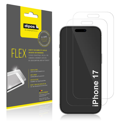 Klare Displayschutzfolie von dipos passend für Apple iPhone 17, 100% Displayabdeckung und blasenfreie Montage