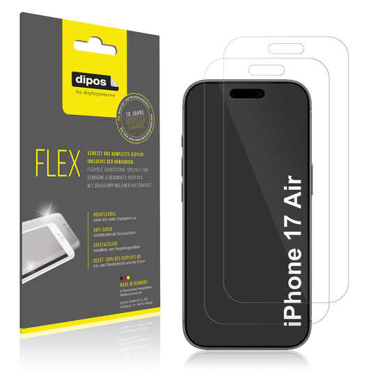 Klare Displayschutzfolie von dipos passend für Apple iPhone 17 Air, 100% Displayabdeckung und blasenfreie Montage