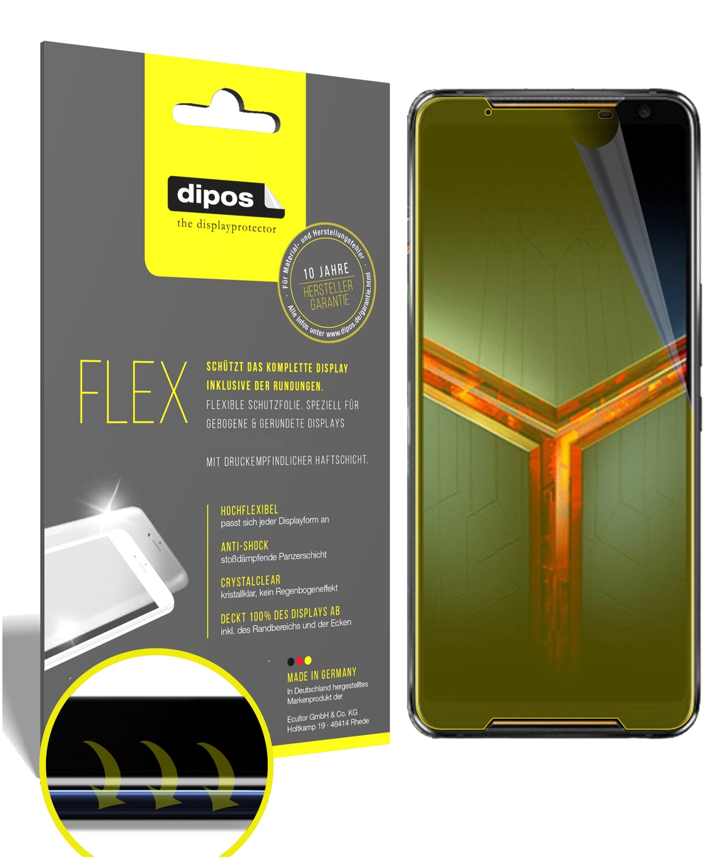 Klare Displayschutzfolie von dipos passend für Asus ROG Phone 2, 100% Displayabdeckung und blasenfreie Montage