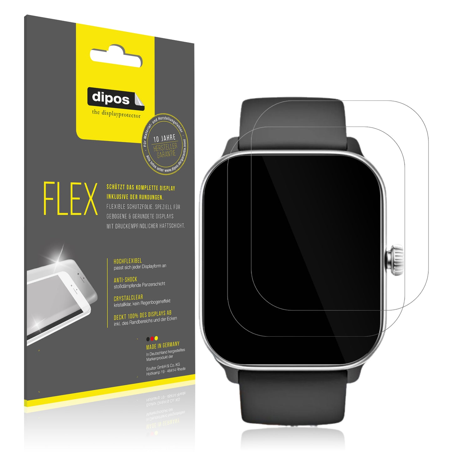 Klare Displayschutzfolie von dipos passend für Beafon 102 Smartwatch 1.83 Zoll, 100% Displayabdeckung und blasenfreie Montage