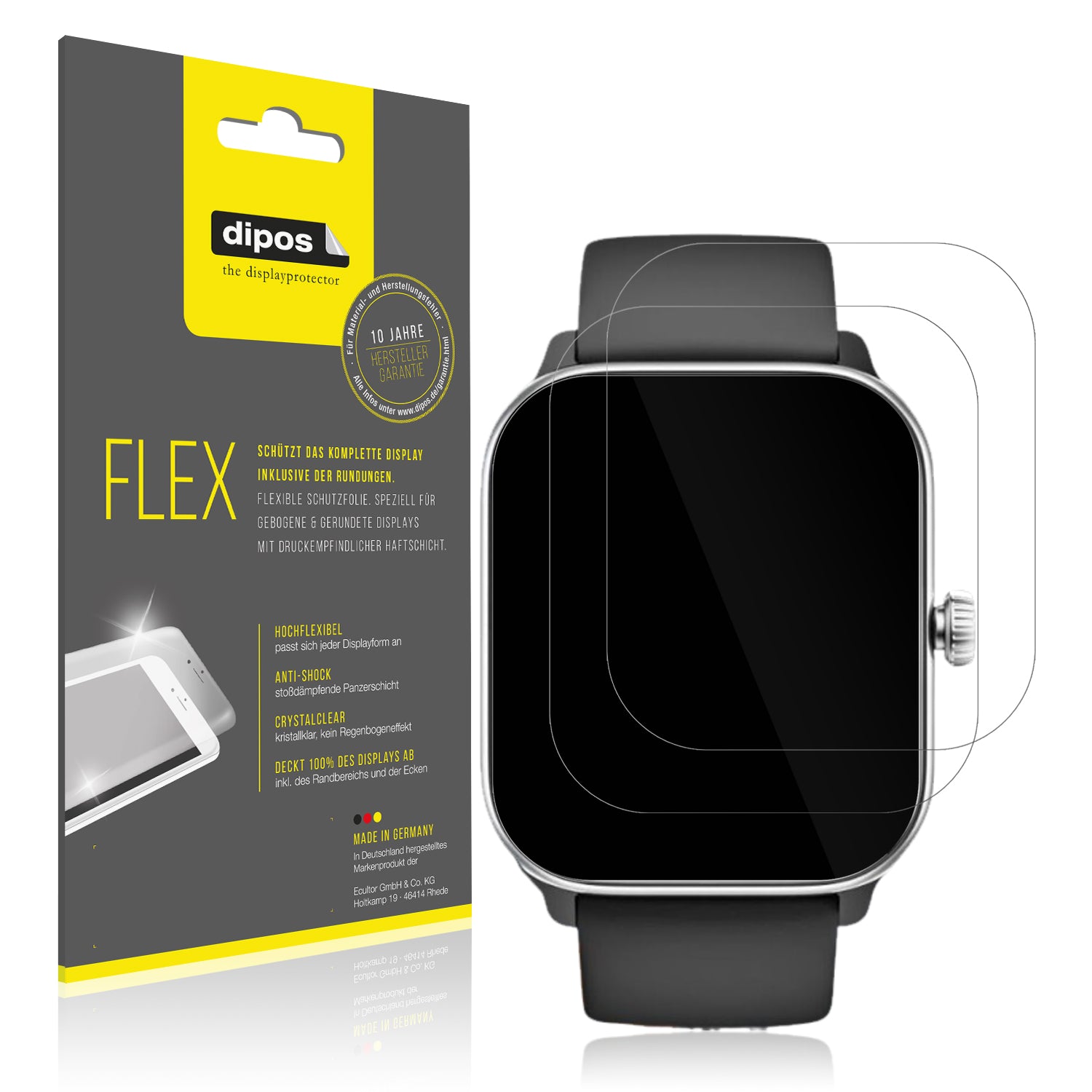 Klare Displayschutzfolie von dipos passend für Beafon 102 Smartwatch 1.83 Zoll, 100% Displayabdeckung und blasenfreie Montage
