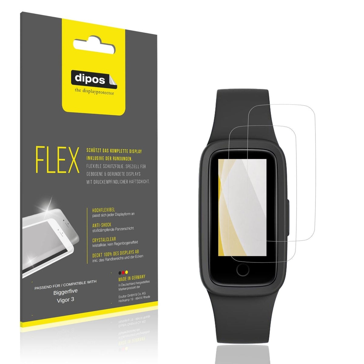 Klare Displayschutzfolie von dipos passend für Biggerfive Vigor 3, 100% Displayabdeckung und blasenfreie Montage