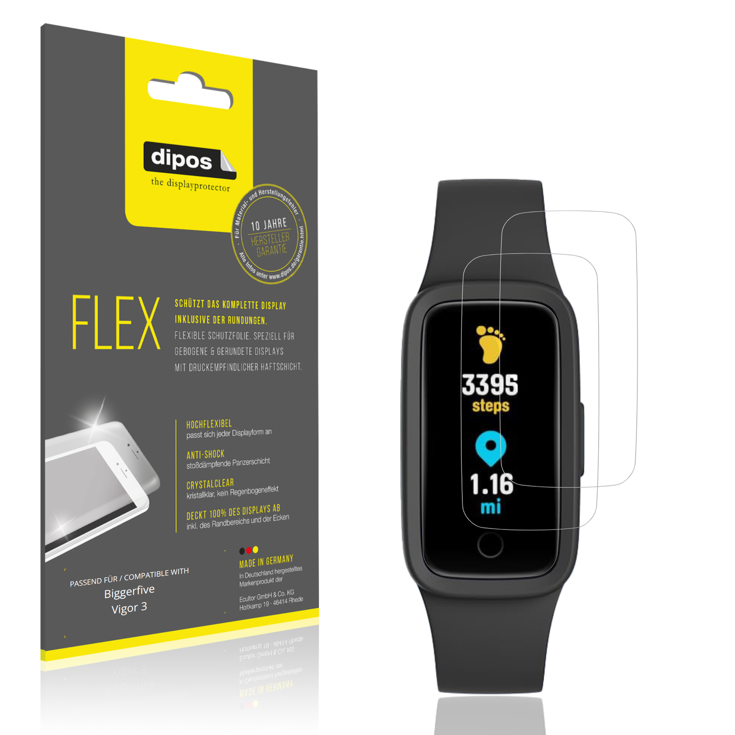 Klare Displayschutzfolie von dipos passend für Biggerfive Vigor 3, 100% Displayabdeckung und blasenfreie Montage
