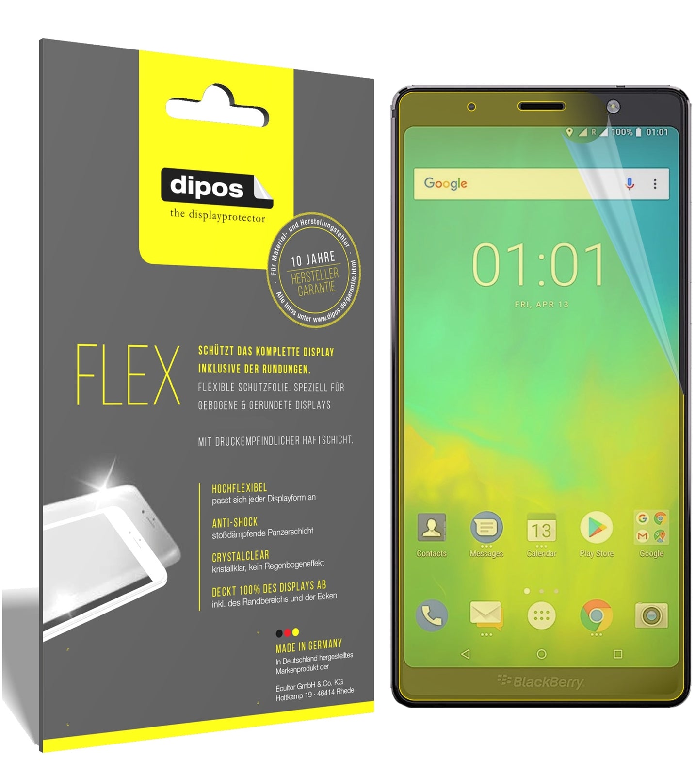 Klare Displayschutzfolie von dipos passend für BlackBerry Evolve, 100% Displayabdeckung und blasenfreie Montage
