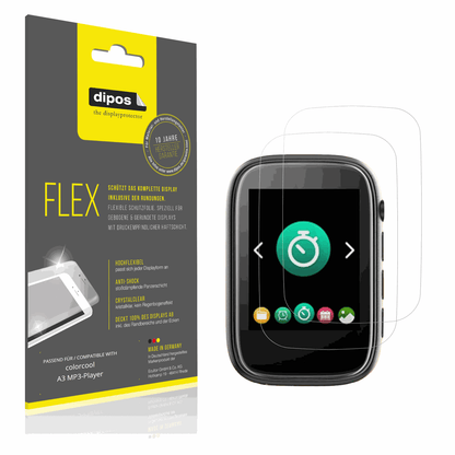 Klare Displayschutzfolie von dipos passend für colorcool A3 MP3-Player, 100% Displayabdeckung und blasenfreie Montage