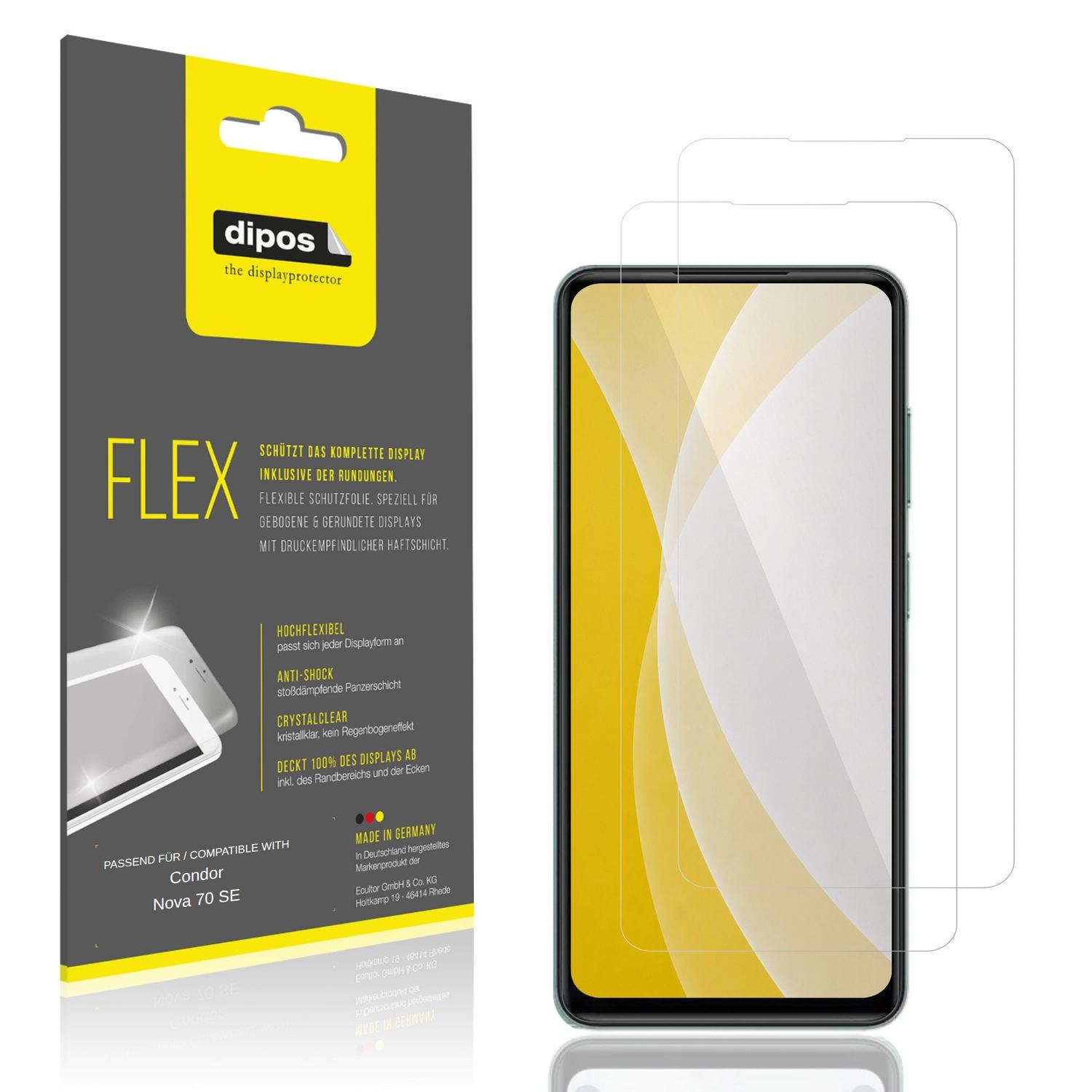 Klare Displayschutzfolie von dipos passend für Condor Nova 70 SE, 100% Displayabdeckung und blasenfreie Montage