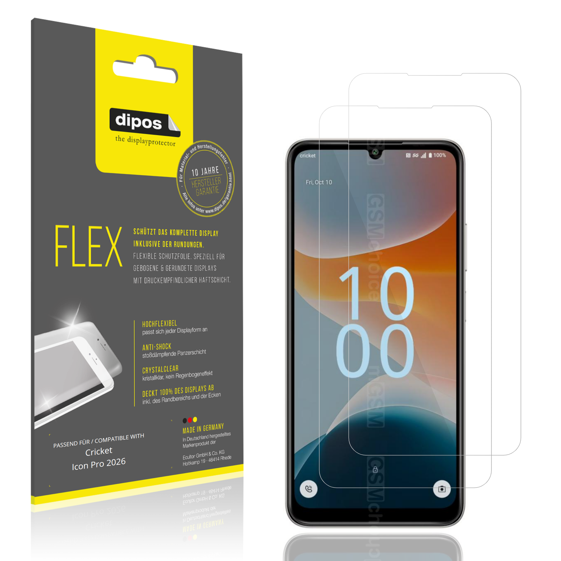 Klare Displayschutzfolie von dipos passend für Cricket Icon Pro 2026, 100% Displayabdeckung und blasenfreie Montage